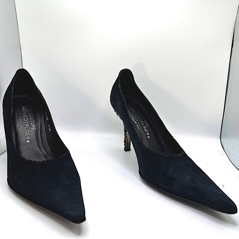 Vintage Donald J Pliner Black Suede Featuring Unique Studded/Jeweled Heel Sz 6.5 - Picture 13 of 15
